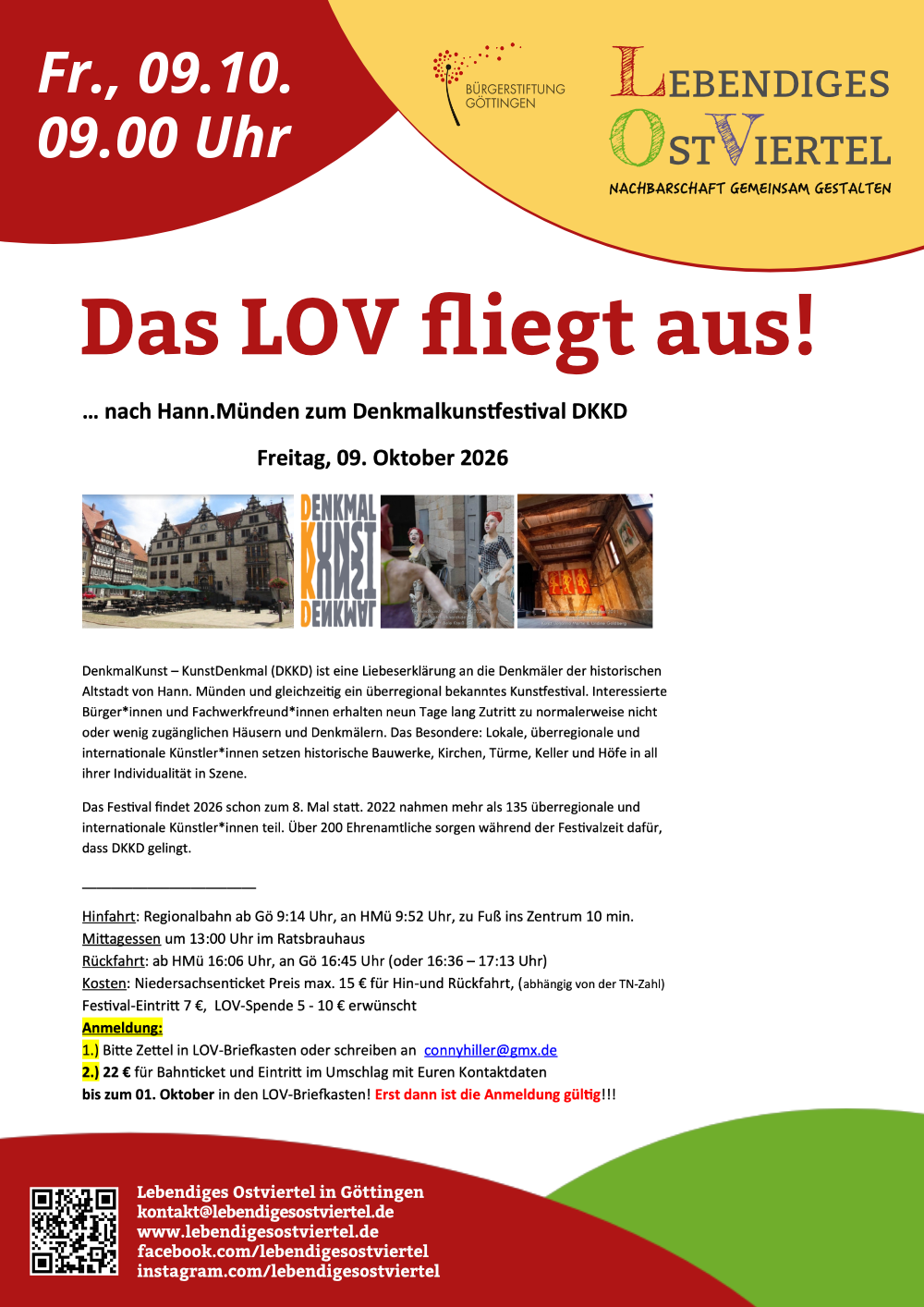 Das LOV fliegt aus nach Hann.Münden zum Denkmalkunstfestival DKKD am Freitag, 9. Oktober 2026!