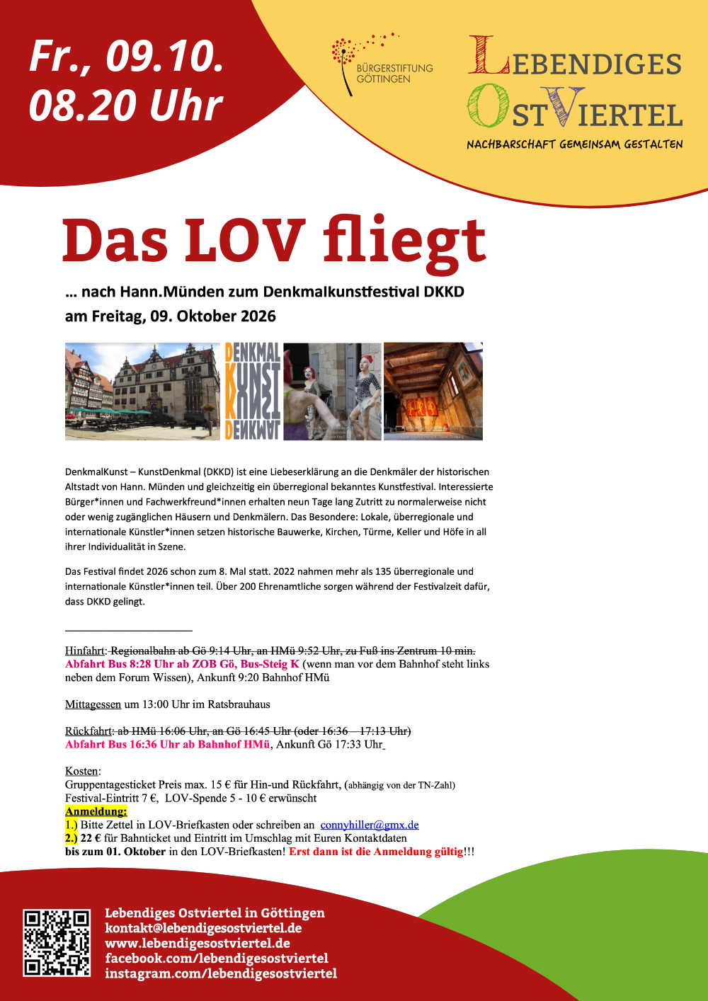Das LOV fliegt aus nach Hann.Münden zum Denkmalkunstfestival DKKD am Freitag, 9. Oktober 2026!